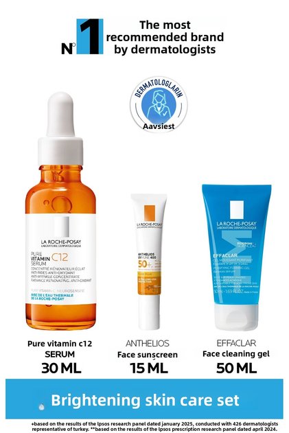 Radiant Skin Care Set: Vitamin C Serum & Anthelios Facial Sunscreen & Effaclar Cleansing Gel