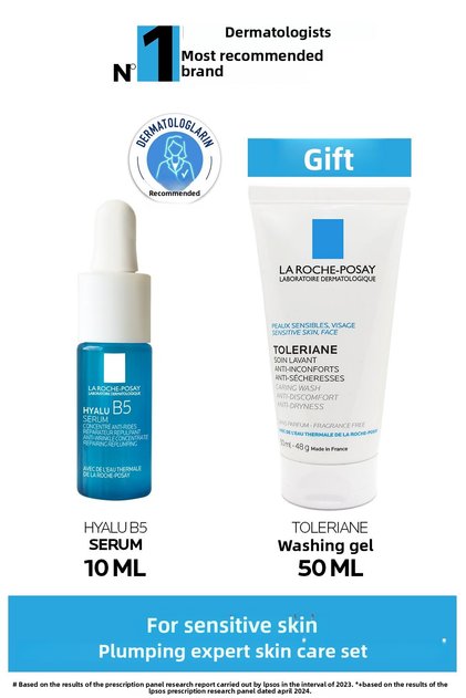 Plumping expert skin care set for sensitive skin: hyalu b5 serum & toleriane wash gel