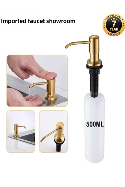 Built-In Liquid Soap Dispenser Mat Gold Kitchen Bathroom Compatible Top-Filling Feature Imported 7 Year Warranty 500ml