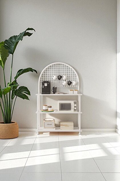 Mobitopya Çevir Kur Beyaz Raflı Kahve Köşesi Dolabı | Mutfak