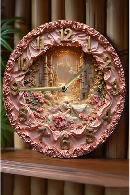 🕰️ Şato Bahçesinde Aşk – 3D Görünümlü Romantik MDF Duvar Saati (33 cm) sdw324