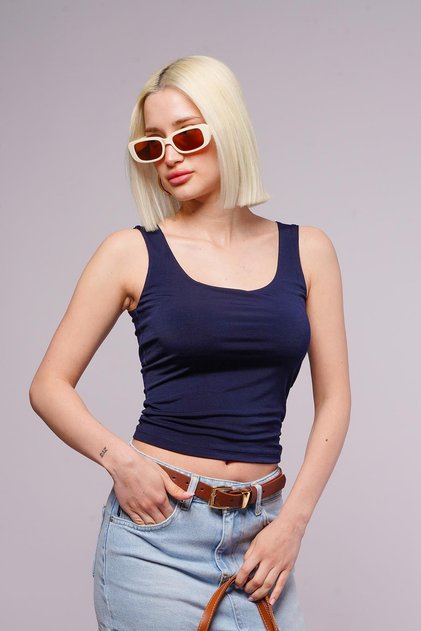 Navy Blue Thick Strap Women's Blouse MG1998