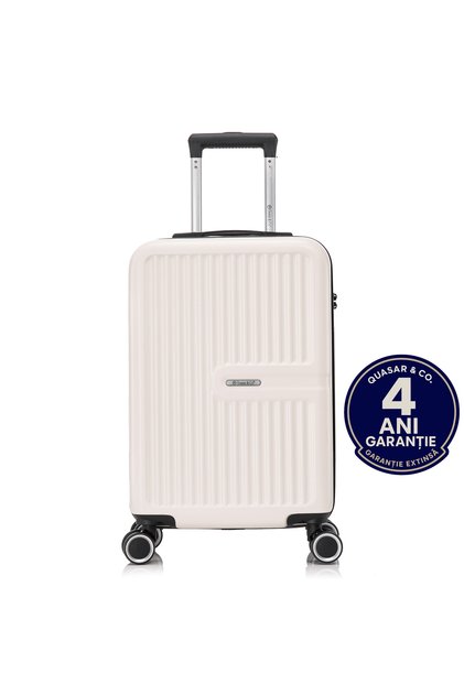 Troler de cabina Platinum,55x37x20cm,Troller bagaj de mana,valiza cabina,4 roti duble,ABS,Ivoire