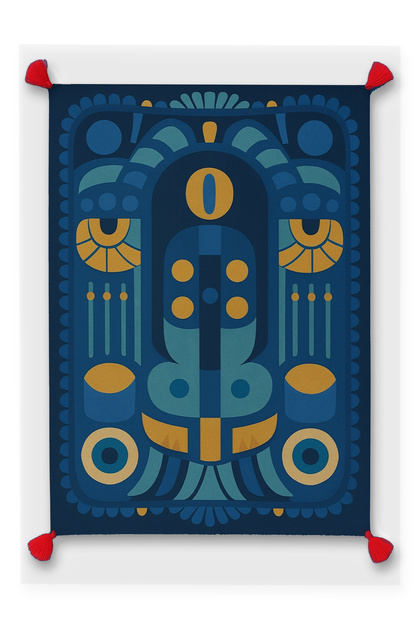 Nora Art Navy Blue Themed Abstract Patterned Tasseled Woven Base Carpet Noraart47Navyblue
