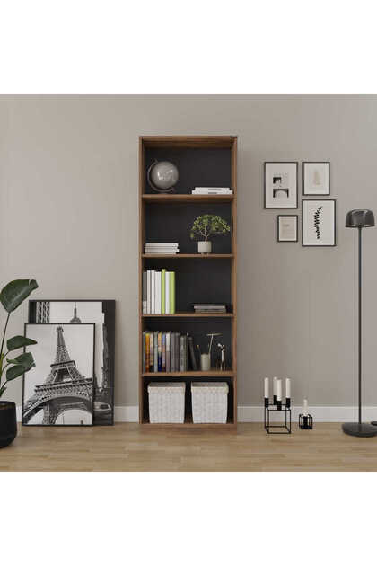 Adore Mobilya Modern 5 Raflı Kitaplık-Koyu Ceviz (Oslo Ceviz