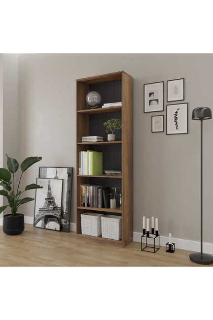 雑貨 Adore Mobilya Modern 5 Raflı Kitaplık-Koyu Ceviz (Oslo Ceviz