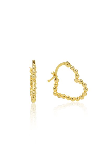 14 Ayar Altın Top Dizili Kalp Küpe 1.7 Cm