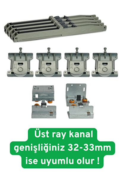Sürgülü Dolap Ray Sistemi Üstten Askı Mekanizma Rulmanlı