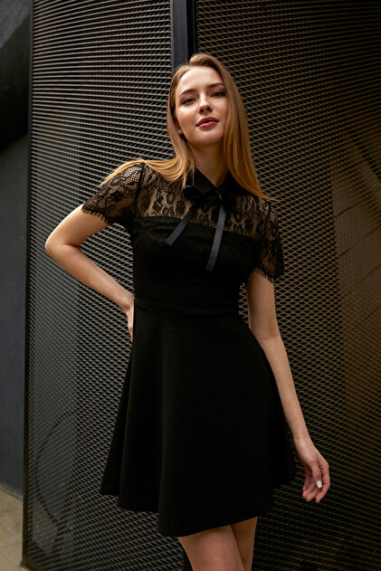 transparent black lace dress 8457b Black Chiffon Transparent Lace Dress - Poised Fashion | Women main image 0