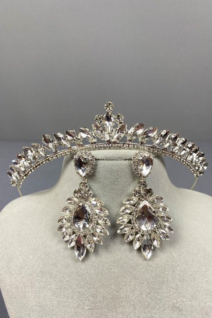 Ece Bridal Crown and Shuttle Stone Earrings