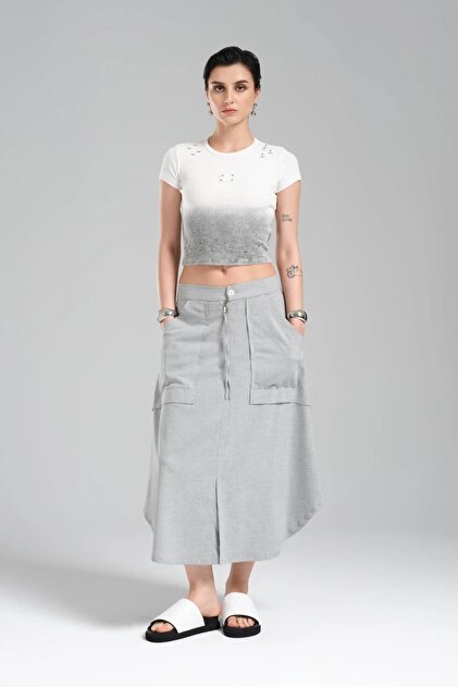 tw3 Women's Design Bell Skirt with Pockets and Zipper Detail
