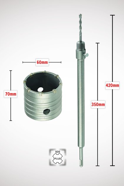 60mm Beton Duvar Delme Panç + Sds-Plus (350mm) Uzun Adaptörlü