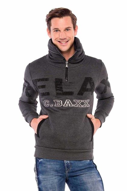 Cl385 Stoned Relax Fit Stand Zipper Collar Thick Sweatshirt