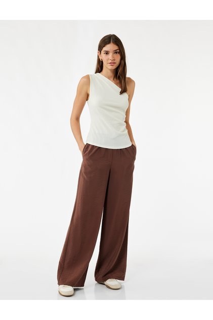 Comfortable Fit Viscose Trousers with Tie-Up Waist