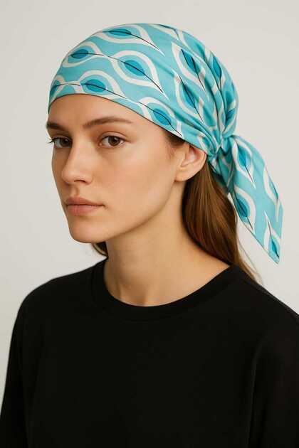 Betty Bands Bandana Retro Blue Pattern Satin Scarf - Vintage Headscarf with Scarf Tie