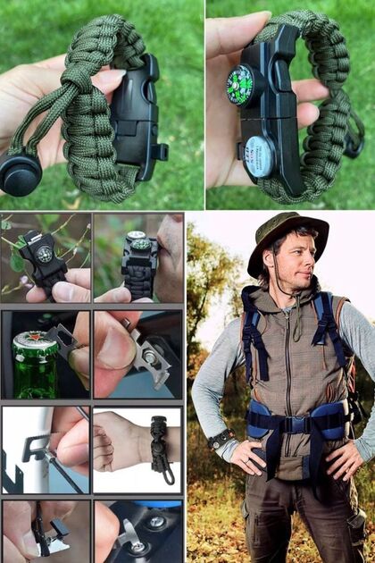 20 In 1 Hayatta Kalma Bilekliği Kamp Kaybolma Waterproof Pusulalı Ateşlemeli Kopmaz Ömürlük Outdoor