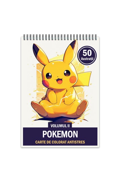 Carte de colorat antistres, 50 de ilustratii Pokemon, 106 pagini