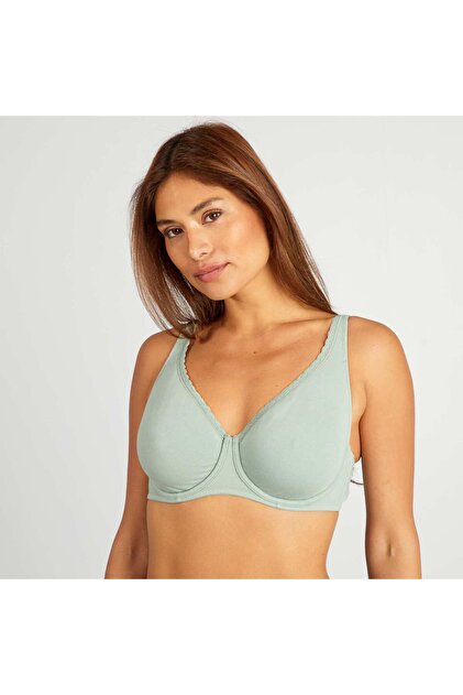 Cotton bra for D & E cups GREEN