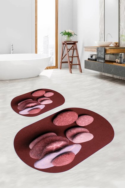 Digital Printed 3D Non-Slip Base Washable Oval Bath Mat Set of 2 Toilet Seats