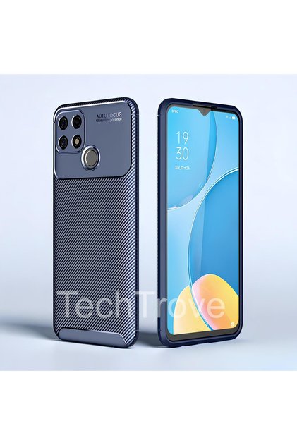 Oppo A15S Case Shock Absorbing Carbon Fiber Pattern with Camera Protection Colorfast Silicone Cover