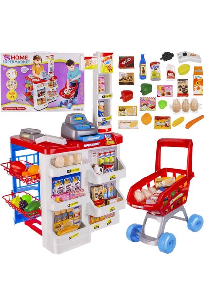 Supermarket cu casa de marcat si Carucior Cumparaturi "SP SuperMarket", 24 Accesorii, Sunete, Lumini