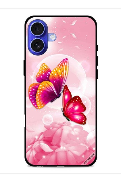 غطاء حماية لجهاز Apple iPhone 16 بنقشة فراشات لطيفة