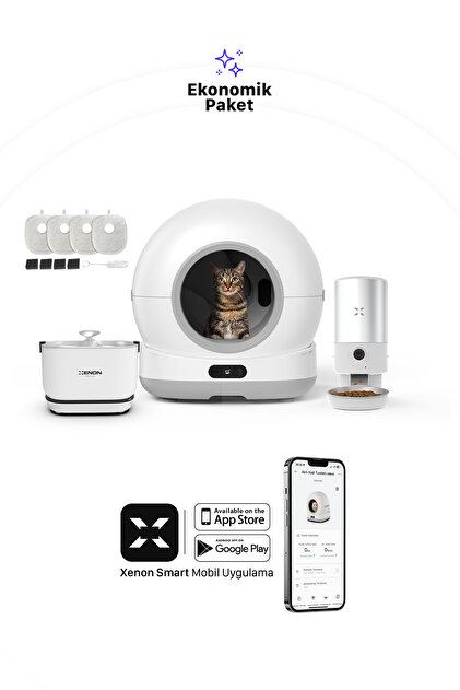 Xenon Smart Akıllı Otomatik Kedi Tuvaleti, Çelik Mama Kabı ve