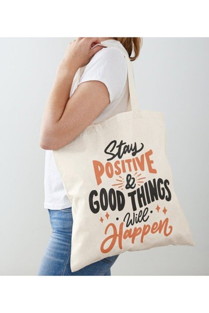 Stay Positive Printed Raw Cloth Shoulder