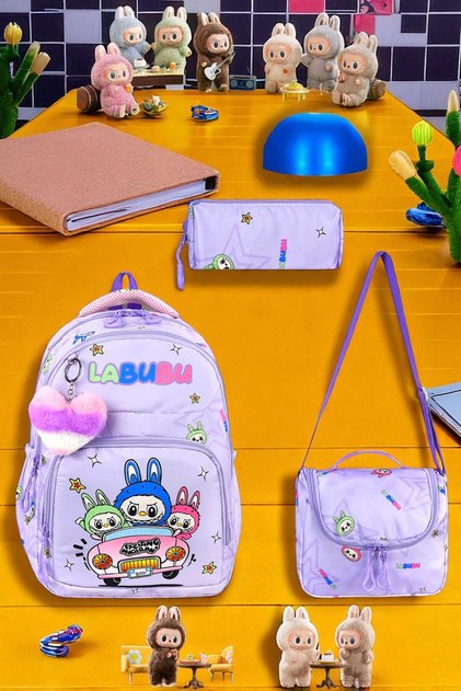 Girl's Primary School Orthopedic Set of 3 Pen Holder Lunch Bag with 3 Compartments Water Bottle