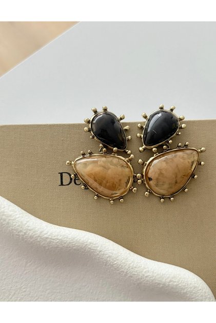 Beige and Anthracite Color Gold Color Detail Trend Earrings
