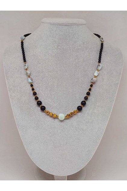 Larimar Stone & Onyx Stone Design Unisex Necklace (54426)