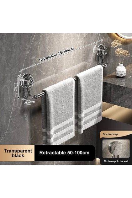 Black 50-100CM Suction Cup Wall Towel Rack No Drilling Single Rod Retractable Towel Rack self-adhesi