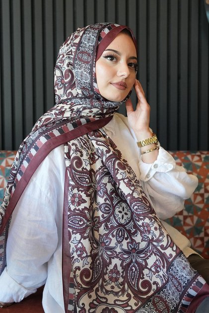 Etnik Desen Bordo Soft Pamuk Şal