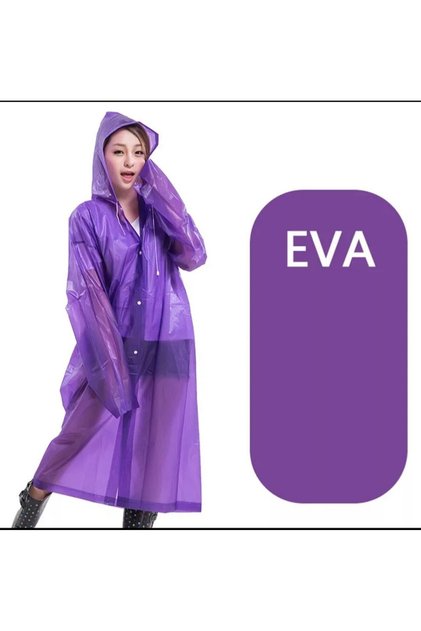 Unisex Purple Color Hooded and Snap Fastener Eva Raincoat