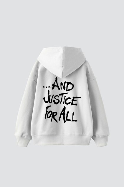Metallica and Justice for All Printed Oversize Unisex White Hoodie