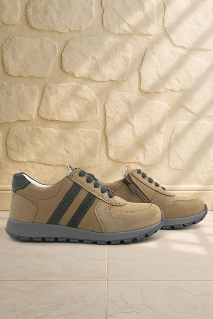 Genuine Leather Sand Zippered Lace-Up Boys' Sports School Shoes