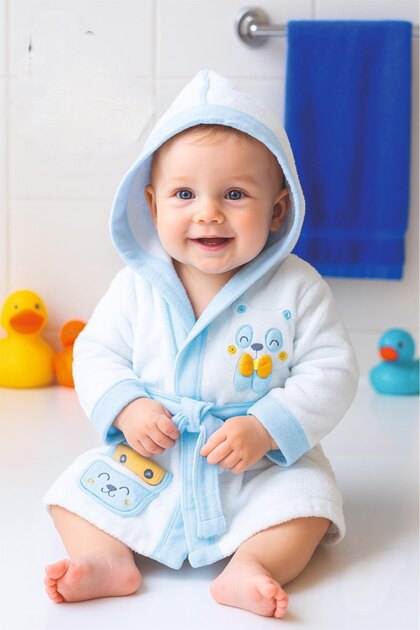 One Piece Cute Character Embroidered Baby Bathrobe