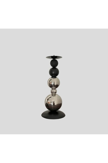 Suport pentru lumânări, Ruan S, metal negru și argintiu, 8x8x23cm