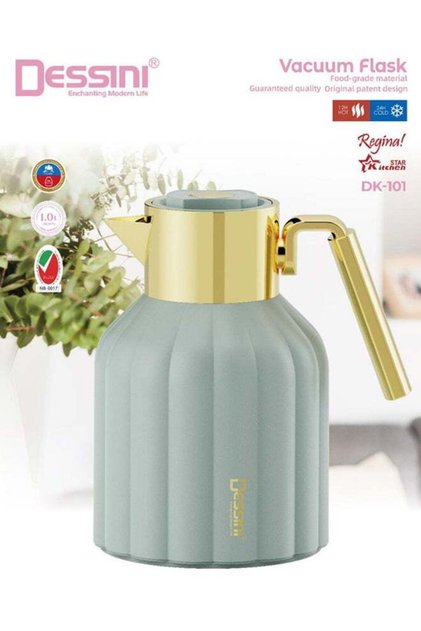 Tea & Coffee Vacuum Flask 1L Dk101 Green/Gold