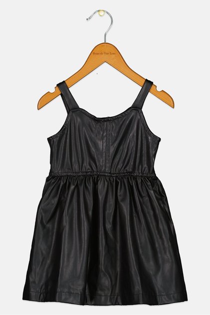 Toddlers Girl Solid Leather Dress, Black