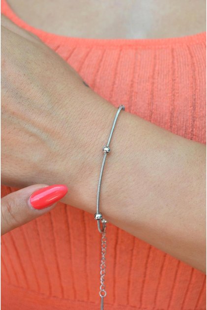 Silver Color Steel Bracelet with Thin Topcuk Detail