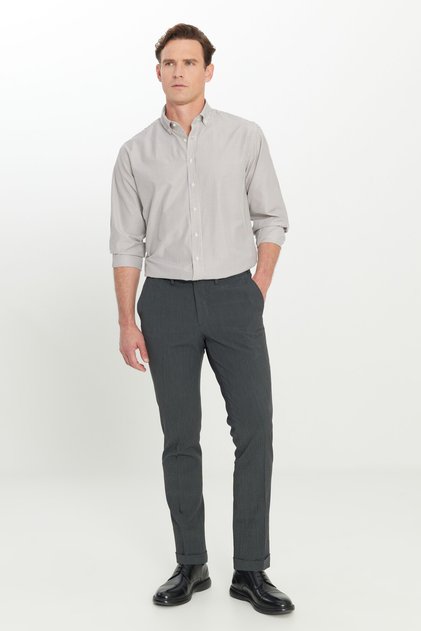 Slim Fit Dar Kesim Beli Lastikli Yan Cep Klasik Antrasit Pantolon