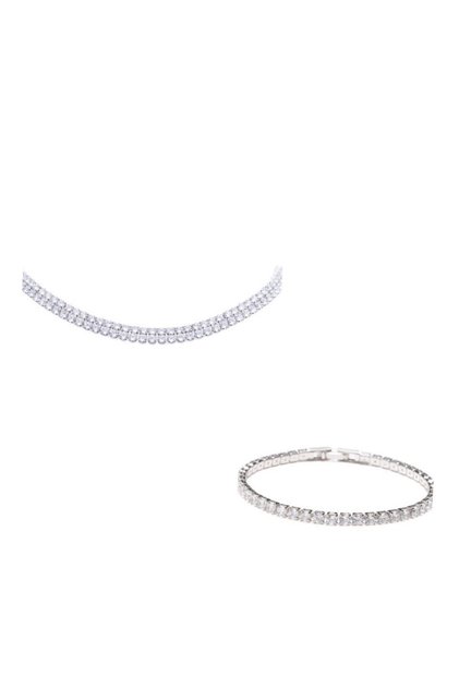 Set Bijuterii Tennis Placat Cu Aur Alb De 14K