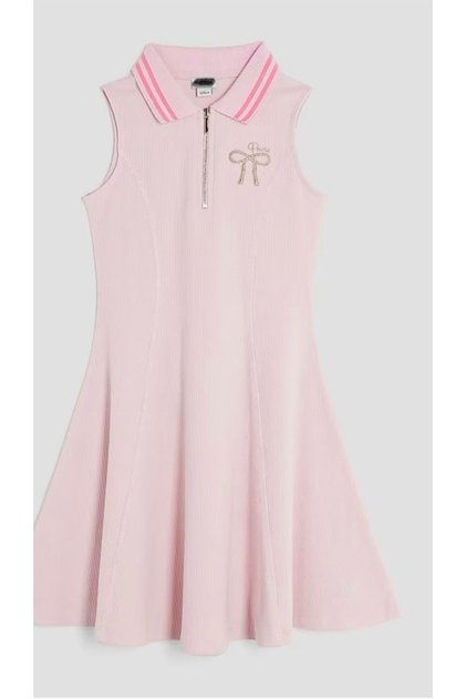 Girl's Pink Sleeveless Bow Collar Dress