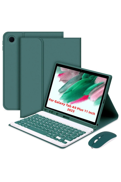 Samsung Galaxy Tab A9+ Plus 11 inç 2025 Uyumlu Bluetooth Klavyeli Kılıfı + Mouse