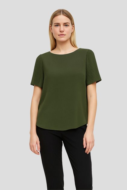 Khaki Blouse with Pleated Sleeves