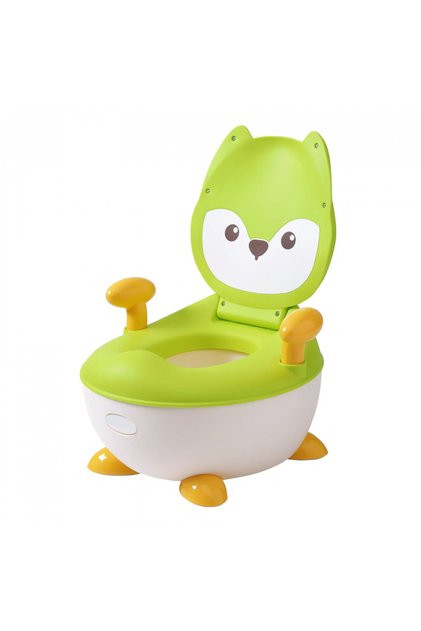 Olita pentru copii Little Mom Green Fox cu manere laterale, benzi antialunecare, Non-Toxic, comparti