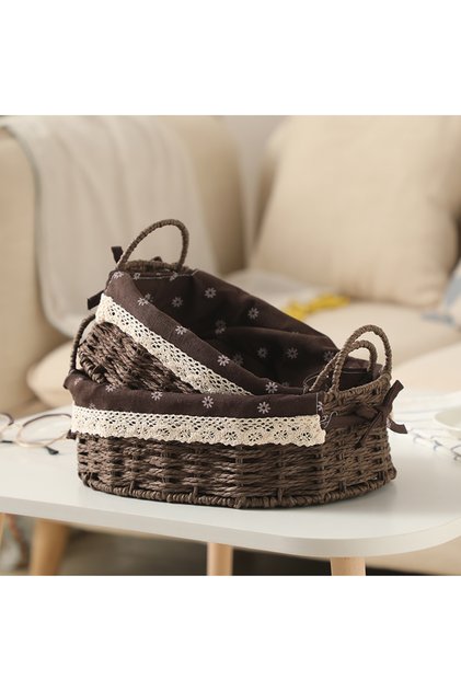 Set of 2 Woven Baskets with Handles Storage Bins with Sturdy Plastic Frame, Removable Fabric Liners