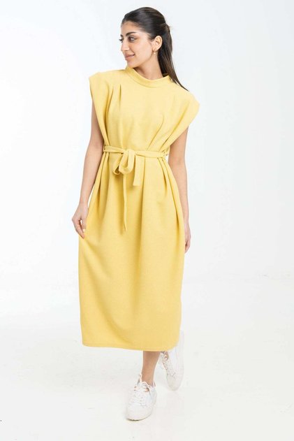 Loose Midi Dress with Waist Tie