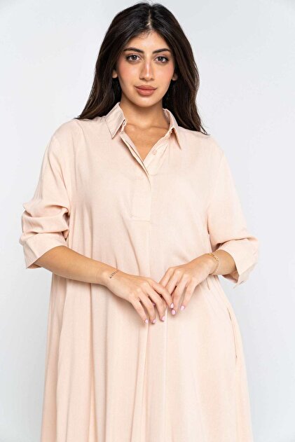 Solid Midi Dress with Front Buttons and Short Sleeves